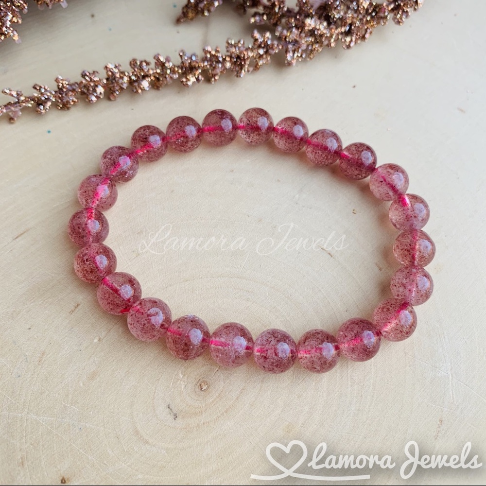 Cherry Quartz Gemstone Beaded stretchy bracelet
